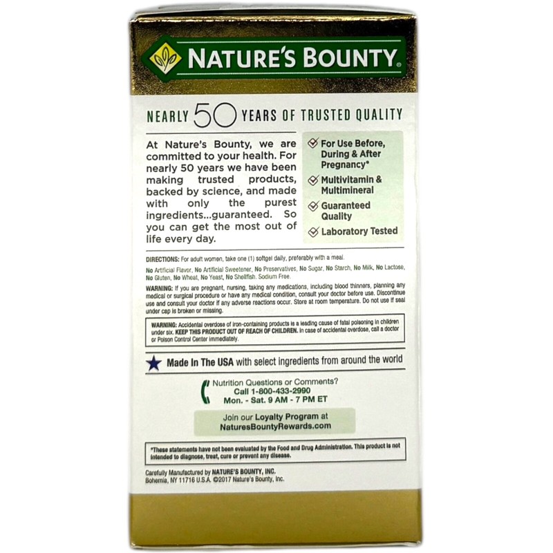 Nature’s Bounty Prenatal Multivitamin Omega-3 DHA EPA 60 Softgels (EXP 01/2027) gallery