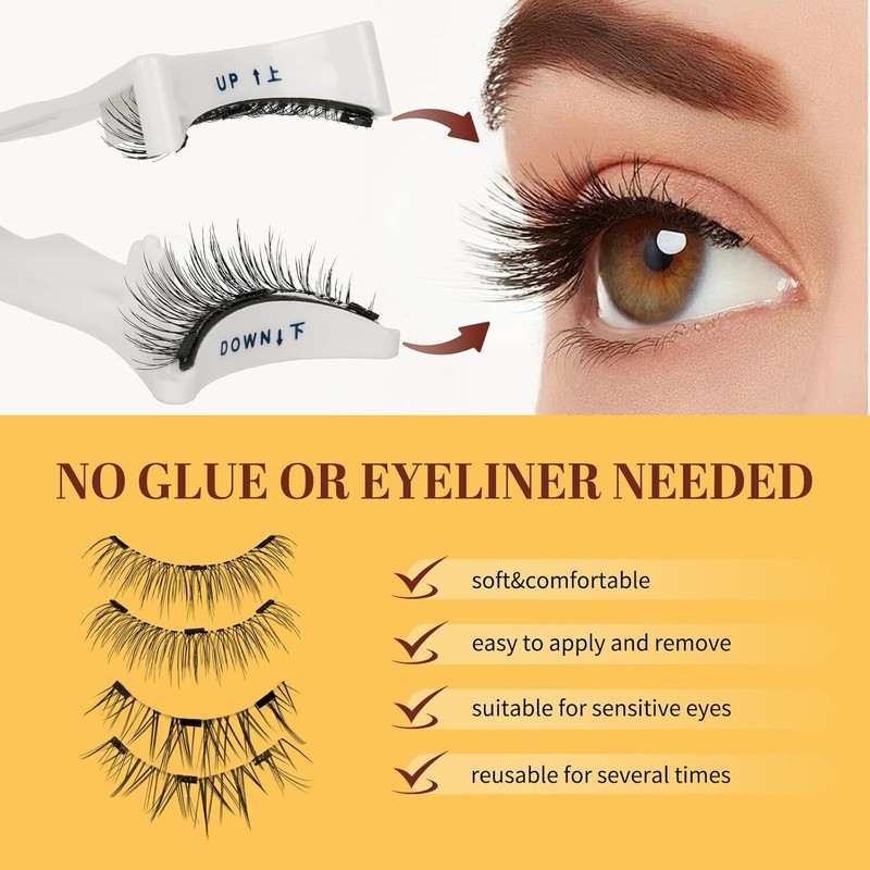 Reusable Natural Magnetic Eyelashes with Applicator No Glue Needed Lashes Kit US gallery