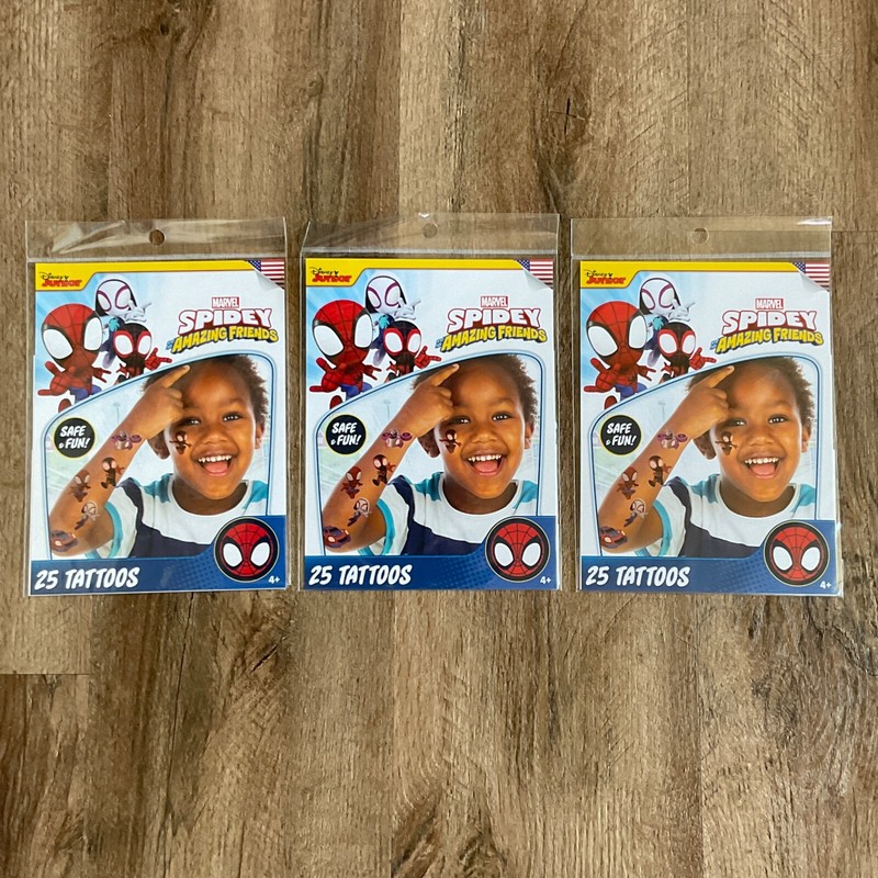 SPIDERMAN Lot of 3 Temporary Tattoos Pack Stocking Party Favor Birthday Gift