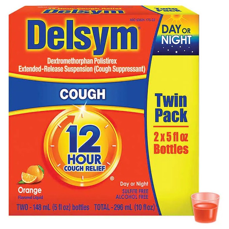 Delsym 12Hr Cough Relief – Family Pack for Age 4+ Orange 2×5 fl oz Exp: 03/26