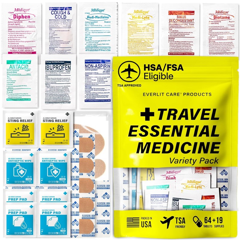 Travel Essential Medicine First Aid Kit I Bonus Medical Supplies I TSA Compli…