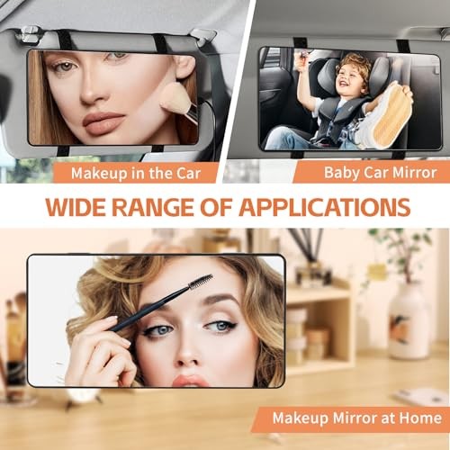 Car Sun Visor Vanity Mirror, Automotive Makeup Sun-Shading Mirror with Black gallery