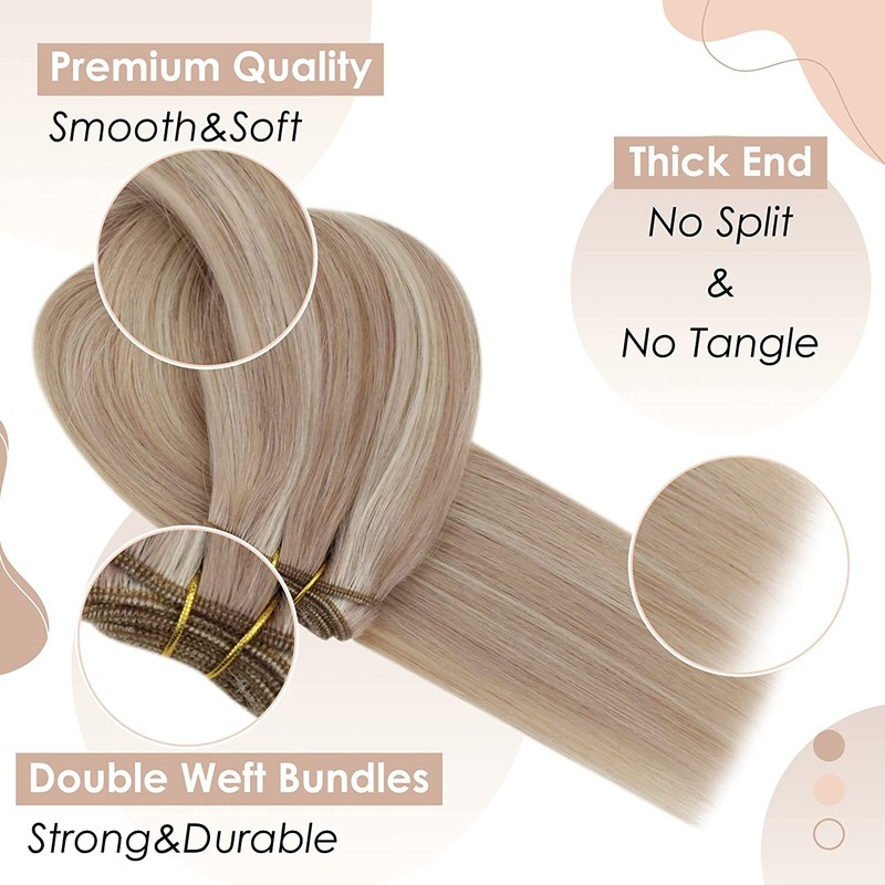Weft Human Hair Extensions Sew In Blonde Remy Russian Straight Hair Thick 100g gallery