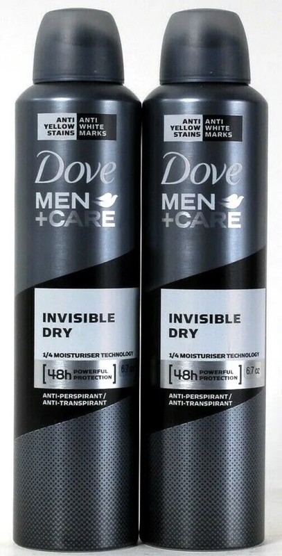 2 Dove Men Care Anti Yellow Stain & White Marks Antiperspirant Dry Spray 250 Ml