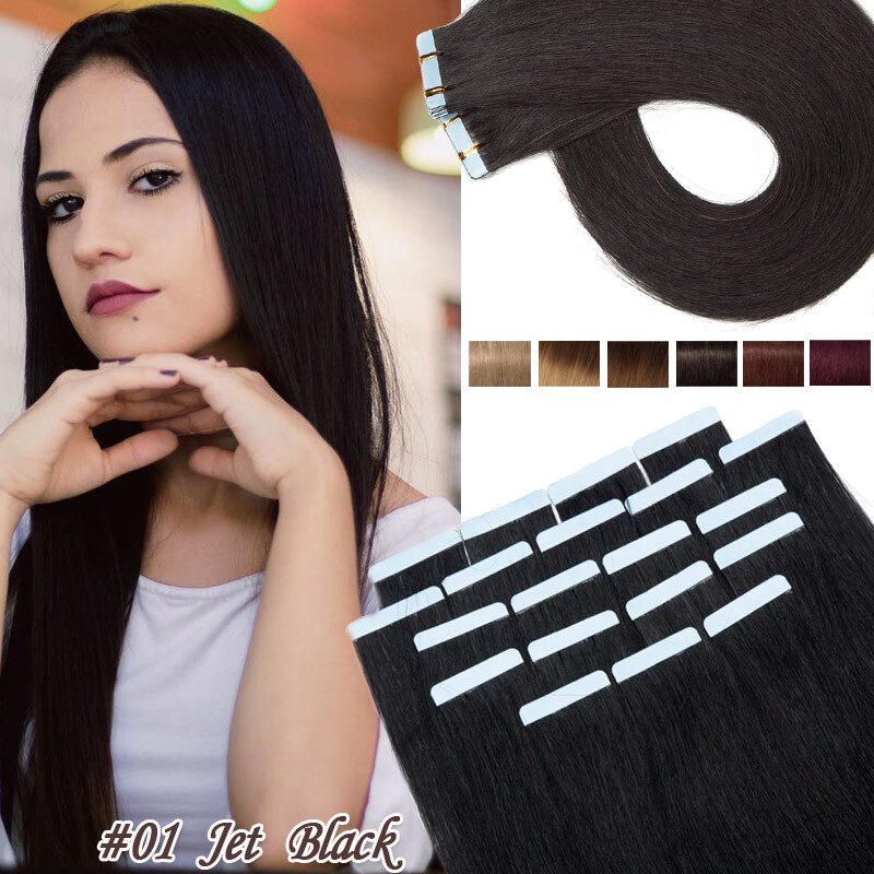 Super Blue Glue Tape In Real 100% Human Hair Extensions Balayage/Highlight Weft