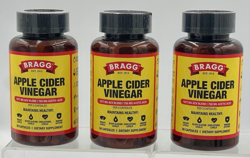Lot of 3 Bragg Apple Cider Vinegar 90 Capsules Each Dietary Supplement EXP 03/27