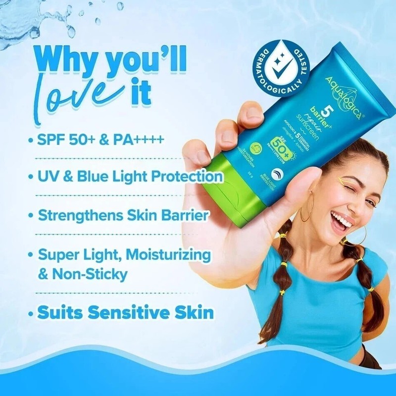 Aqualogica 5 Barrier+ Repair Sunscreen with Avocado & 5 Essential Ceramides 50g gallery