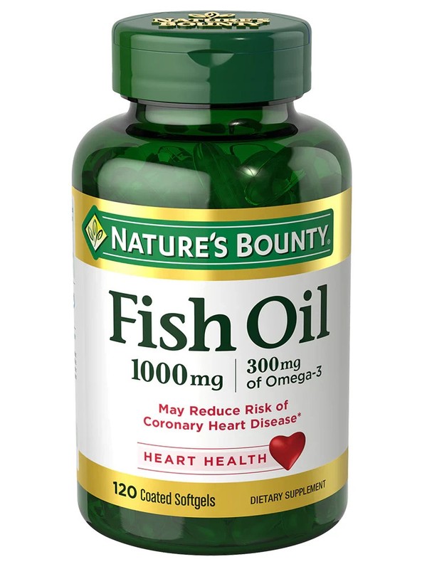 Nature’s Bounty Fish Oil 1000 mg, Odorless, 120 Coated Softgels, 300mg Omega-3