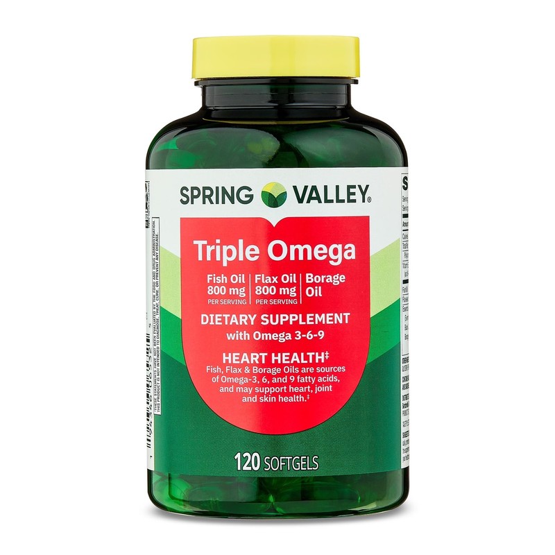 (2 pack) Spring Valley Triple Omega, Fish Oil 800mg, Flax Oil 800mg, and Borage gallery