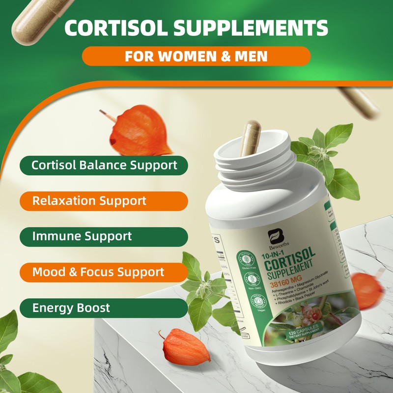 Super Cortisol Supplement Magnesium Ashwagandha L-theanine,Relieve Stress 120PCS gallery