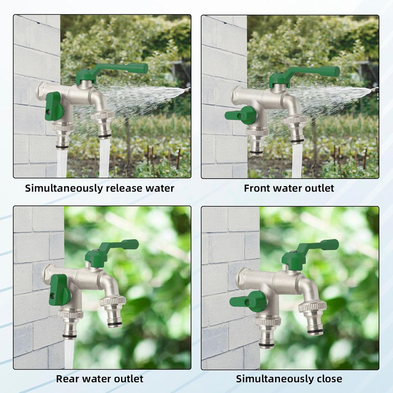 Outdoor Double Taps Water Faucet,1/2 Inch NPT Garden Hose Splitter 2 Way Wall Mo gallery