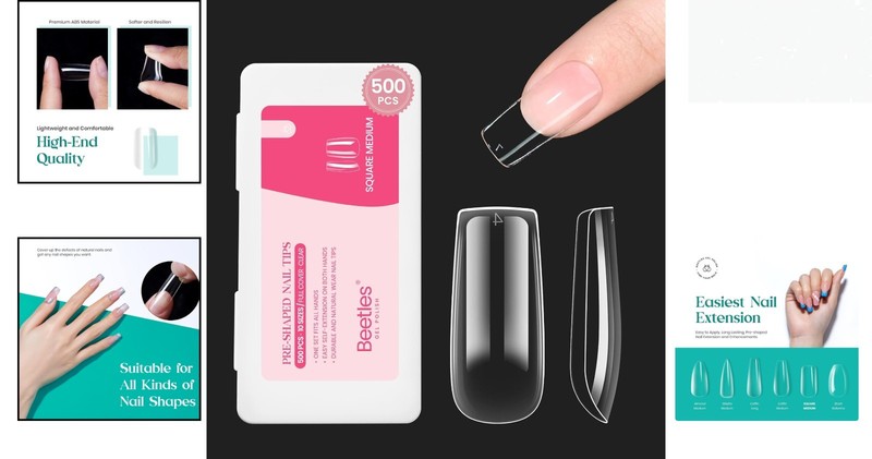 Luxury Beetles Medium Square Nail Kit: 500pcs Break-Resistant False Nails gallery