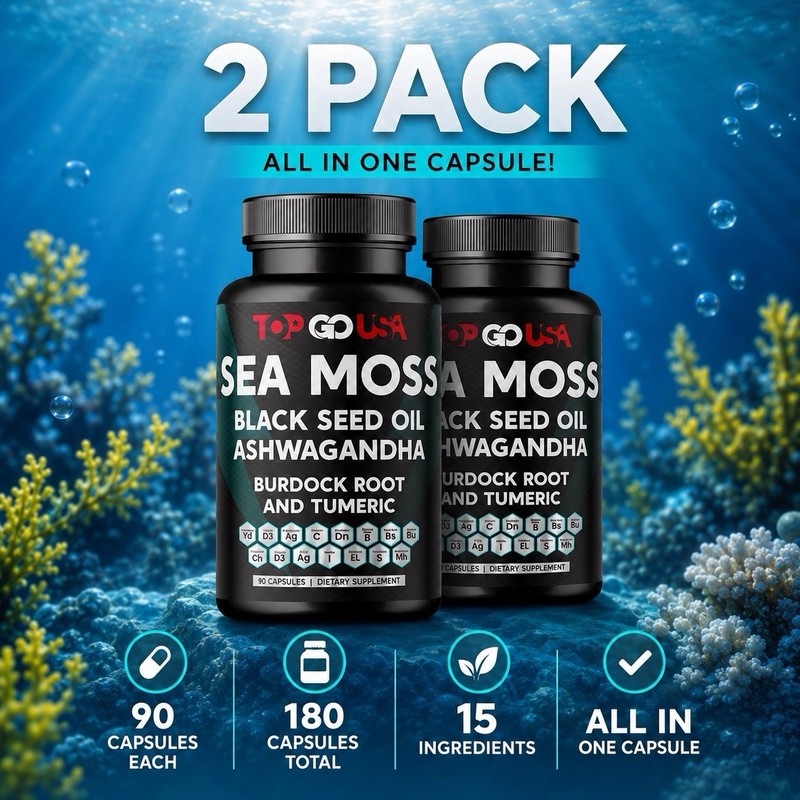 2 Pack Sea Moss Black Seed Oil Ashwagandha Burdock Root Turmeric 180 Capsules