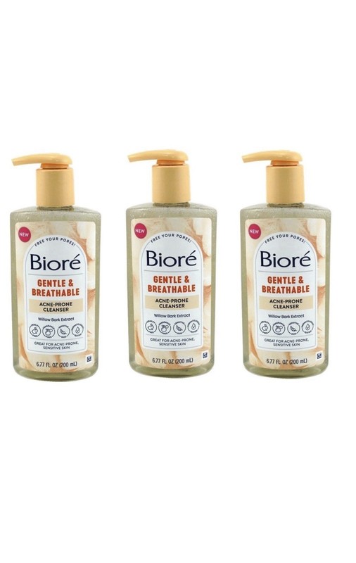 BL Biore Gentle & Breathable Cleanser Acne-Prone 6.77oz pump X 3 Packs