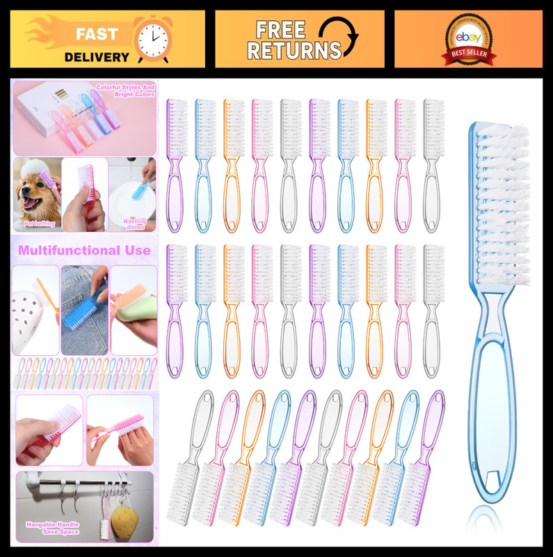 50 Pcs Nail Scrubber Brushes for Manicure & Pedicure, Multi-Color Cleaning Tools