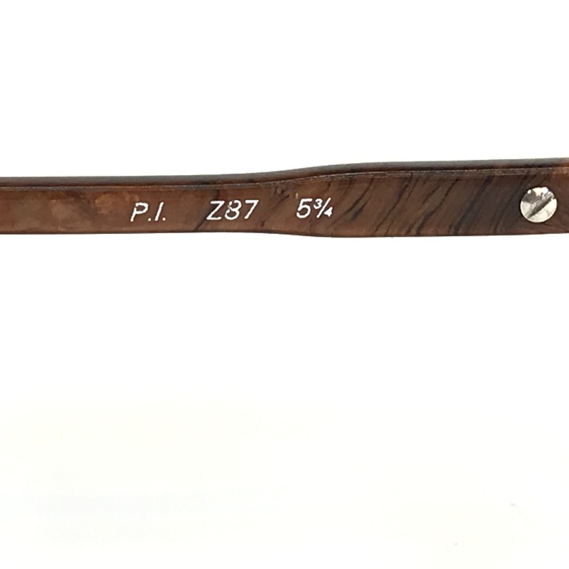 Vintage PI Safety Eyeglasses Frames 5 3/4 Brown Wood Grain Gold Z87 58-16-135 gallery