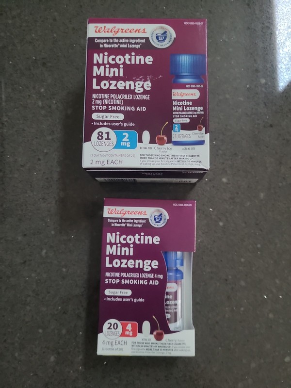 Walgreens Nicotine Mini Lozenges Cherry Ice 2mg 81 Ct & 4mg 20 Ct Exp 3/2027