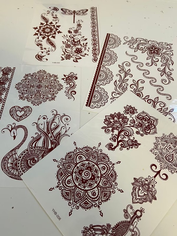 Set of 4 Sheets Tattoo Stickers Brown Henna Lace Waterproof Temporary Tattoo gallery