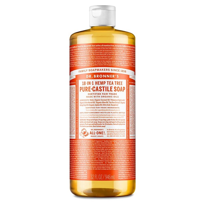 Dr Bronner’s Tea Tree Pure Castile Soap 32oz Organic Fair Trade Cleaning Agent