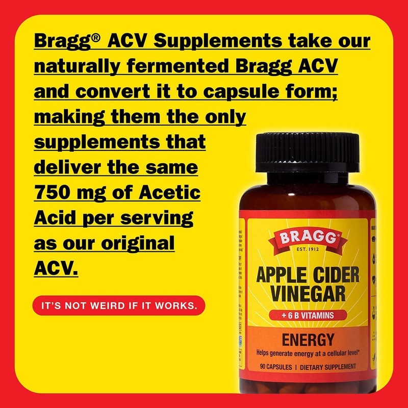 Bragg Energy Apple Cider Vinegar Capsules with B-12 90 Count (Pack of 1) gallery