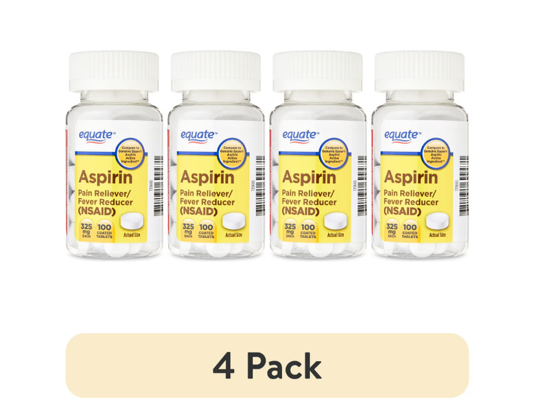 Equate Aspirin 325mg Pain Reliever/Fever Reducer Coated Tablets 100 Ct 4 Pack