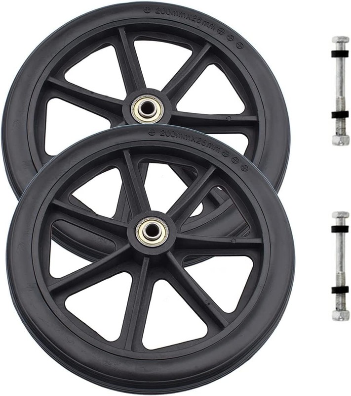 2PCs Wheels Replacement for Wheelchairs, 8″ x 1″ Rollator 8 inches, Black