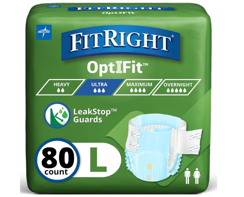 FitRight Ultra Adult Diapers Large 80 Count Heavy Absorbency Leak Protection