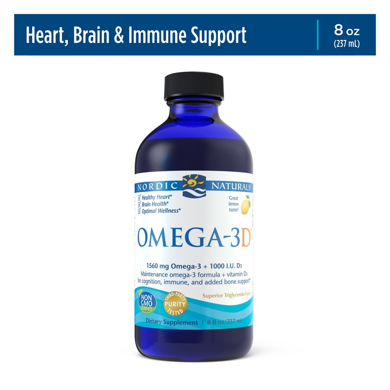 Nordic Naturals Omega-3D Liquid – Cognition, Immune, & Bone Support, 8 oz