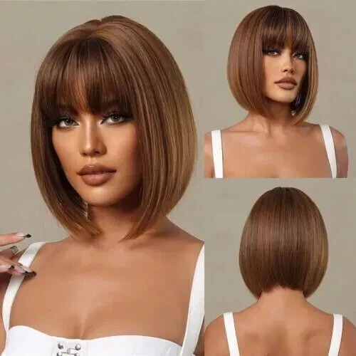 100% Human Hair New Fashion Women’s Short Light Brown Straight BOB Wigs 10 Inch