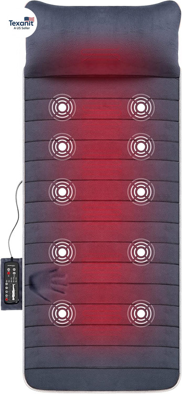 Memory Foam Massage Mat with Heat, 10 Vibrating Motors Full Body Massager Pad fo