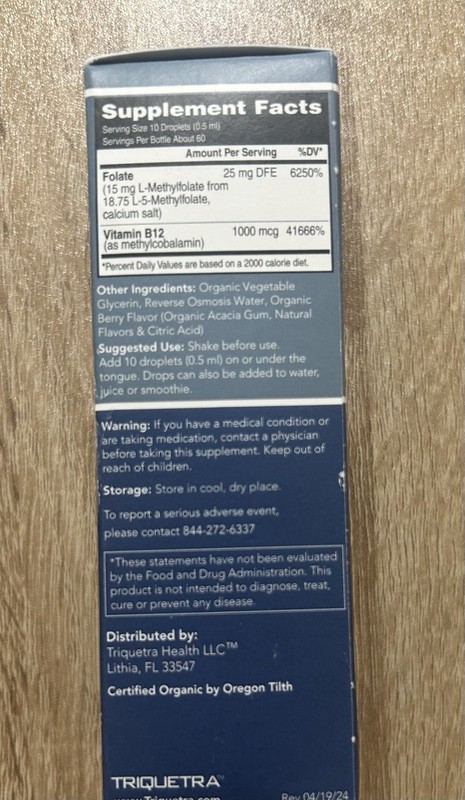 Triquetra L-Methylfolate 5-MTHF Plus Methyl B12 -15 MG Authentic Sealed Bottle gallery