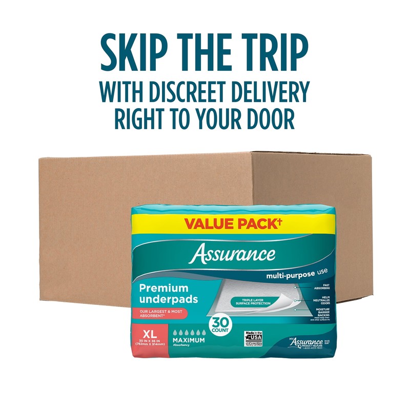 Assurance Unisex Premium Quilted Underpad, Maximum Absorbency, XL (30 Count) gallery