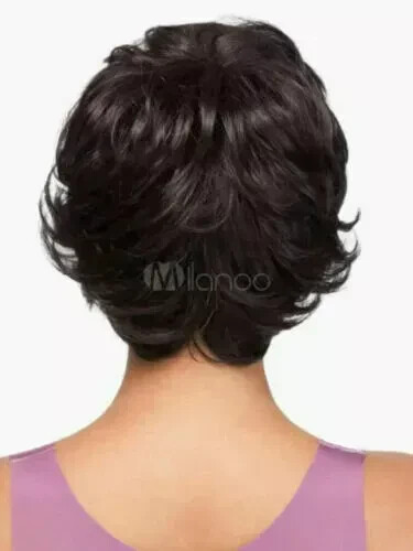 Real hair New Beautiful Women's Short Dark Brown Wavy Human Hair Full Wigs gallery
