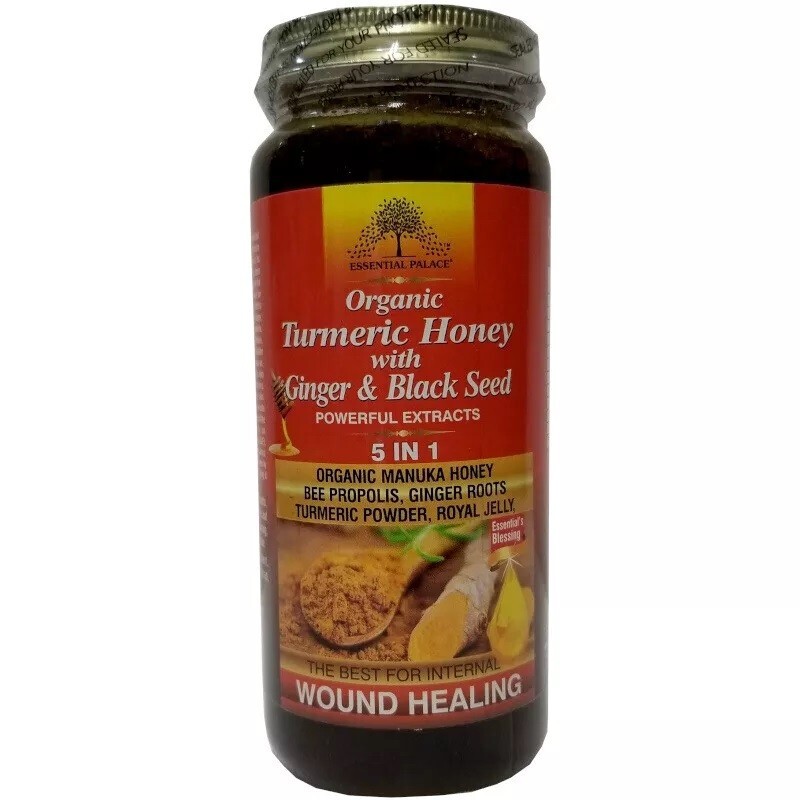 TURMERIC HONEY With GINGER & BLACK SEED By Essential Palace 5 in 1, 16 oz