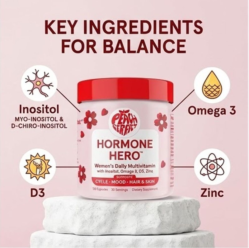 Peach Perfect Hormone Hero Inositol Multivitamin 2-Pack Cycle Mood Hair 240 Caps gallery