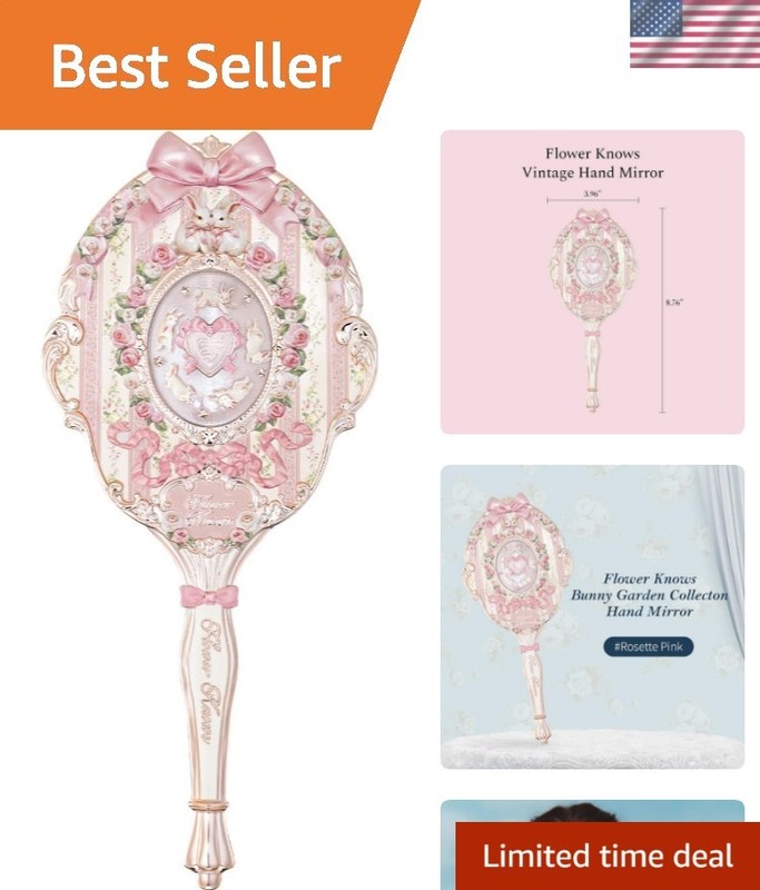 Fancy Rosette Pink Handheld Mirror – Portable Vintage Princess Design