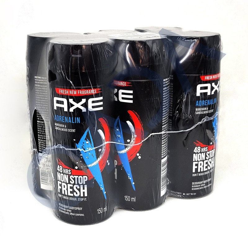 AXE Adrenalin 48-Hour Fresh Deodorant Body Spray Fragrance for Men 150ml -6 Pack