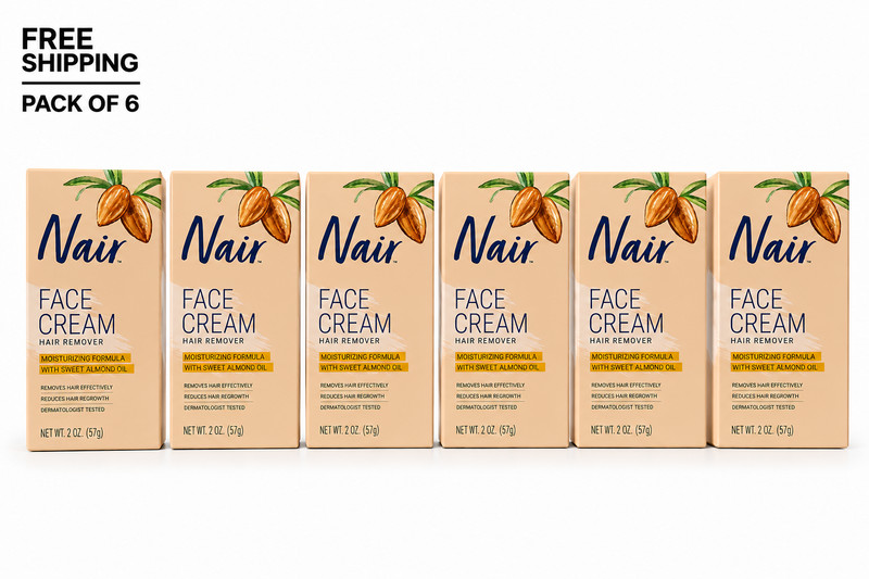 Nair Facial Hair Removal Cream Sweet Almond Oil 2 Oz 6 Pack