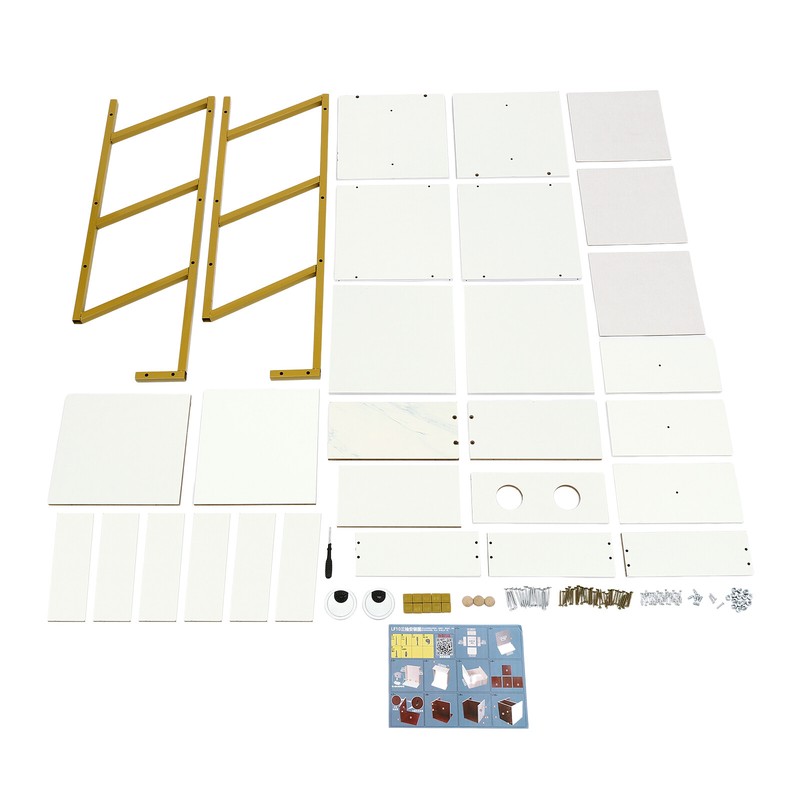3 Drawer Beauty Salon Station White Golden Steel MDF Floor Standing 34*30*90cm gallery