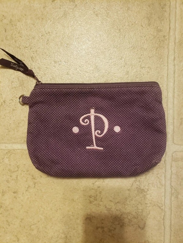 Thirty-One Purple White Pink Polka Dot “P” Women’s Cosmetic/ Trinket Bag