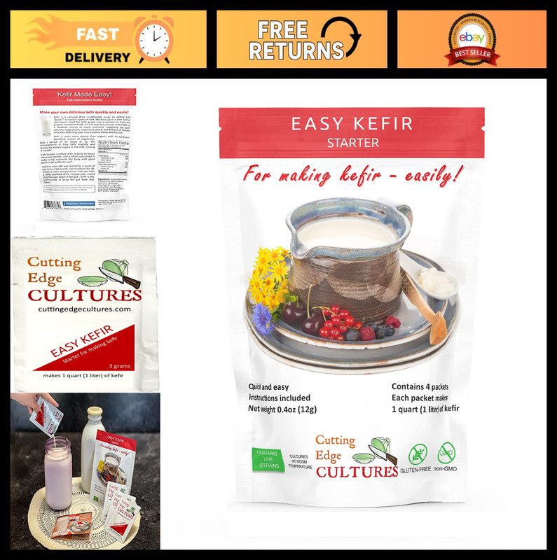 Easy Kefir Starter Culture 4 Pack – Probiotic Fermentation, 20g for Homemade Kef