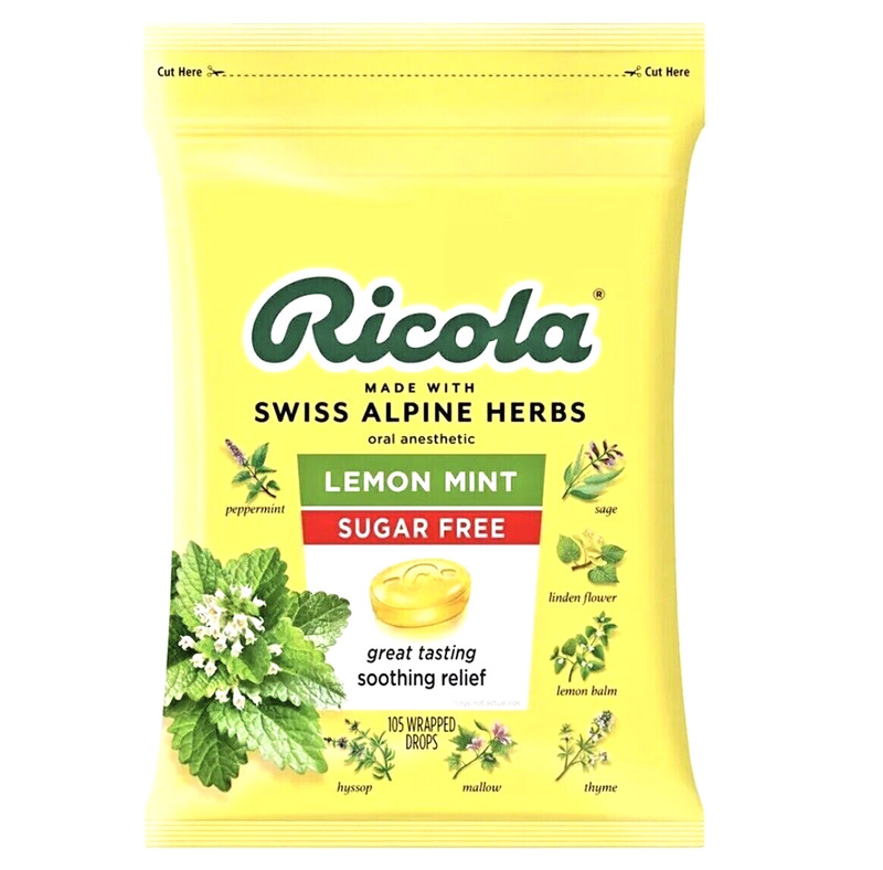 2 PK RICOLA Herb Throat Drops Lemon Mint Sugar Free 105 Drops/PK total 210 Drops gallery