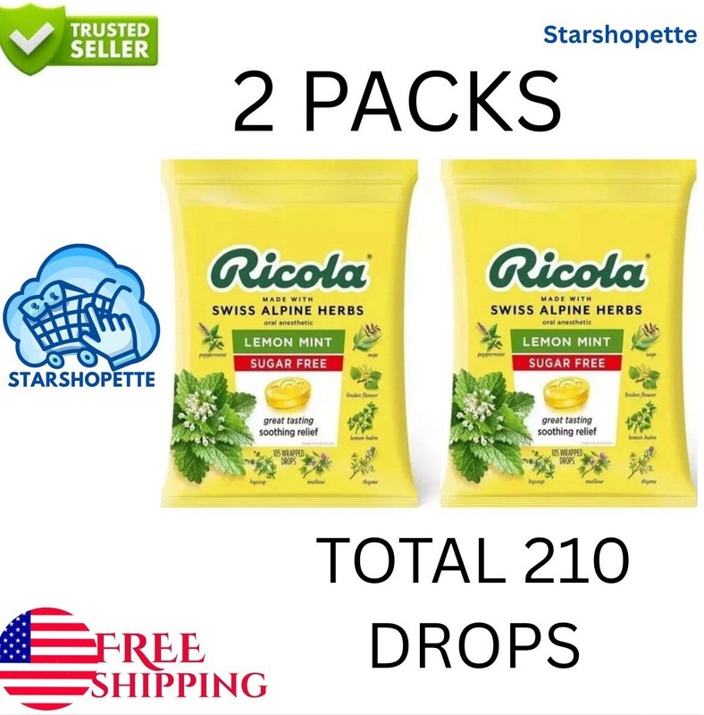 2 PACK – Ricola Sugar Free Lemon Mint Drops, 105 Count (Total 210) FREE SHIP!!