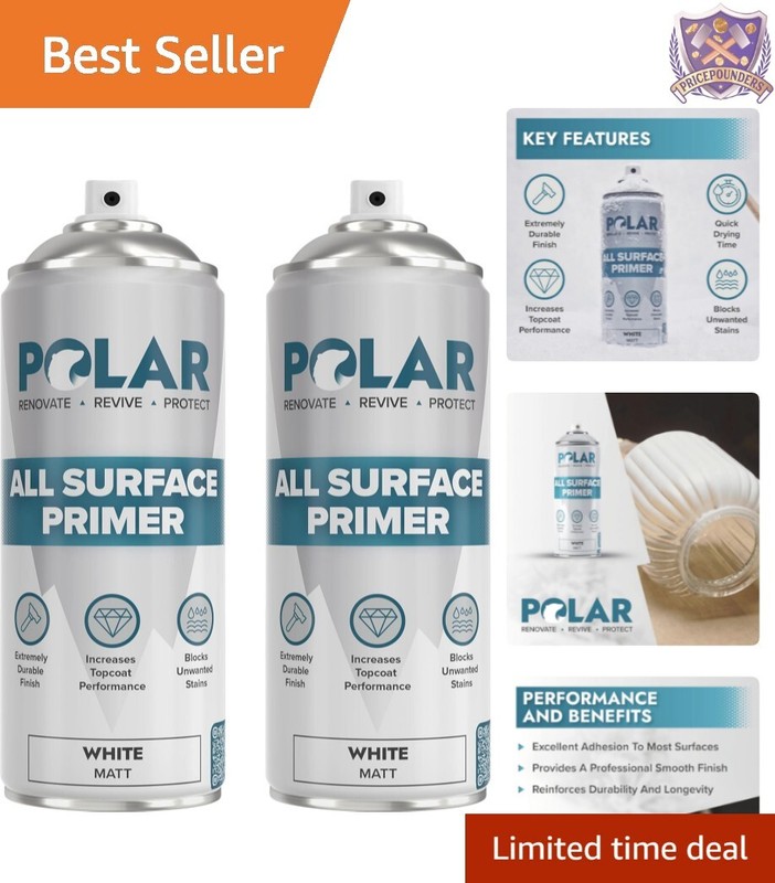 Multi-Surface Polar Primer Spray – 2 Pack 13.5 Fl Oz for Wood, Metal, Plastic