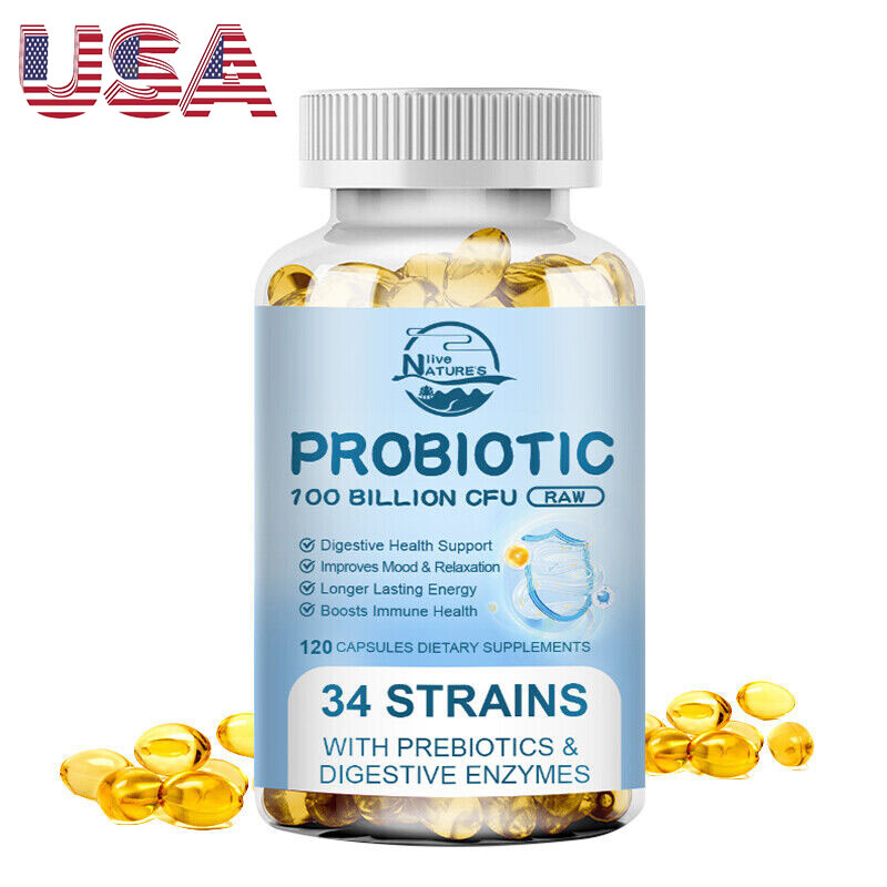 Probiotics Complex for Good Stomach & Gut Health 100 Billion CFU Vegan Capsules