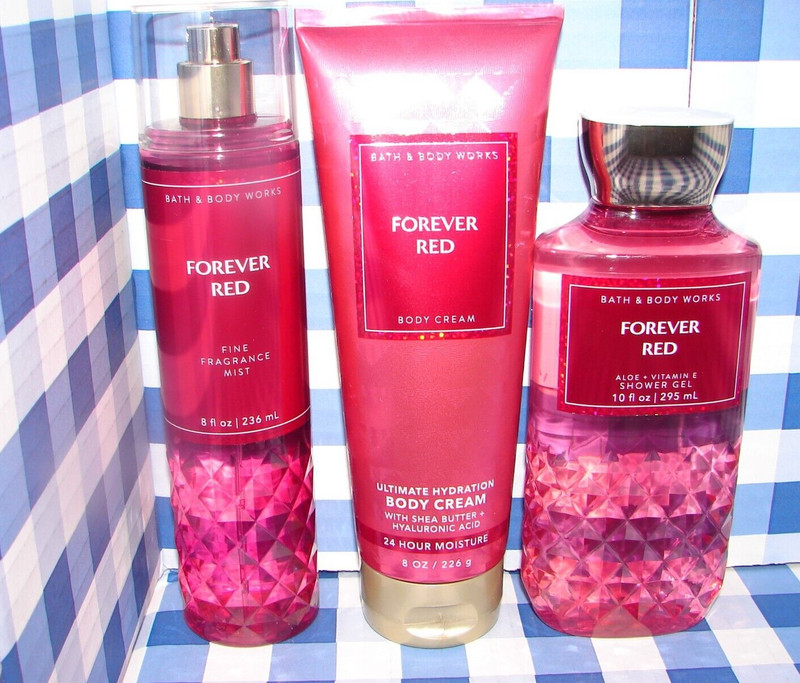 Bath & Body Works FOREVER RED Body Cream Shower Gel Fragrance Mist Lot of 3
