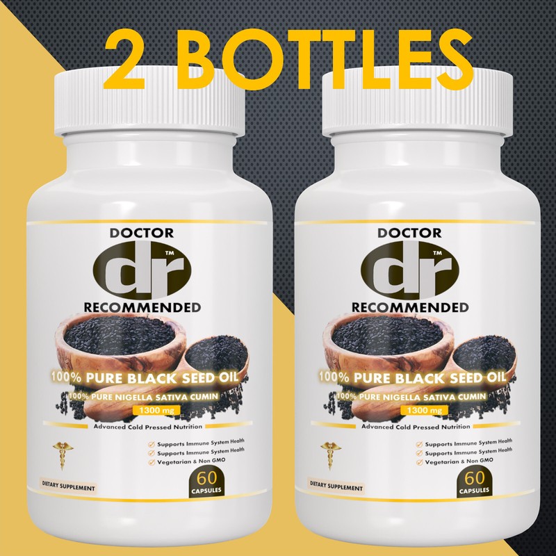 2 Natural Black Seed Oil Capsules 100% Cold Pressed – Immune Support, Detox Aid