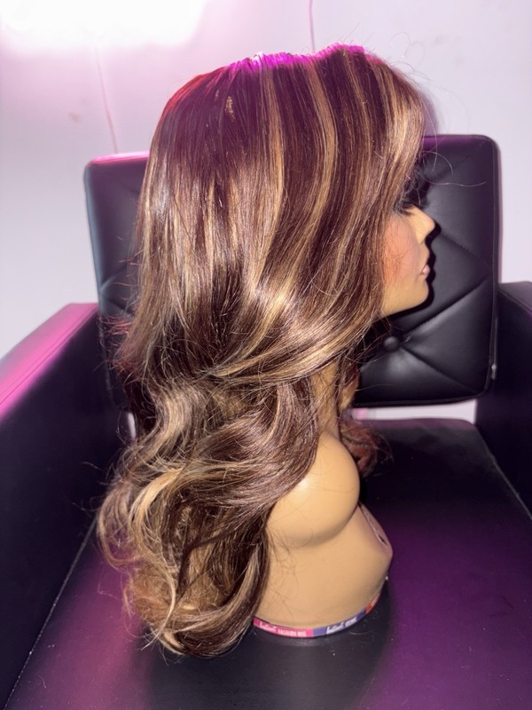 Ombre Blonde Wig Human Hair Blend, Long Straight 7x6 Lace Closure Brown Blonde gallery