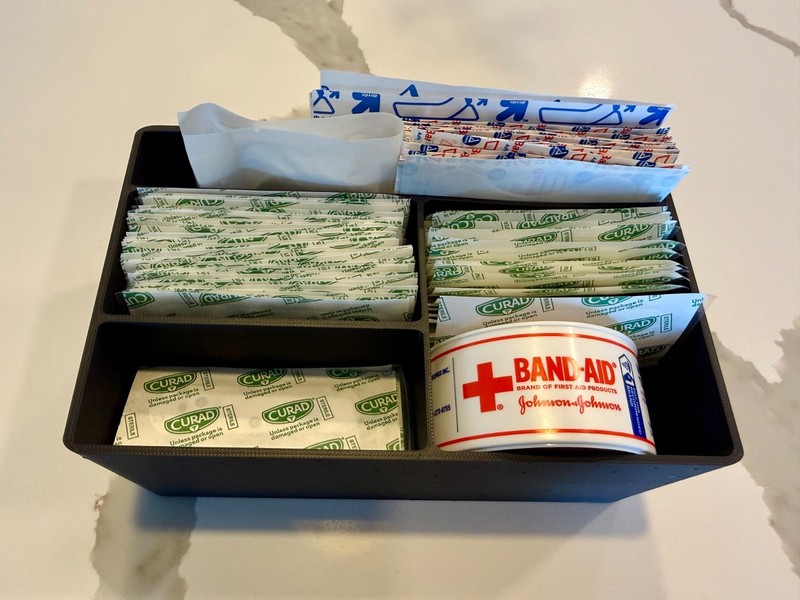 3D Printed Bandage & First Aid Organizer Tray | 5-Compartment | Matte Black PLA