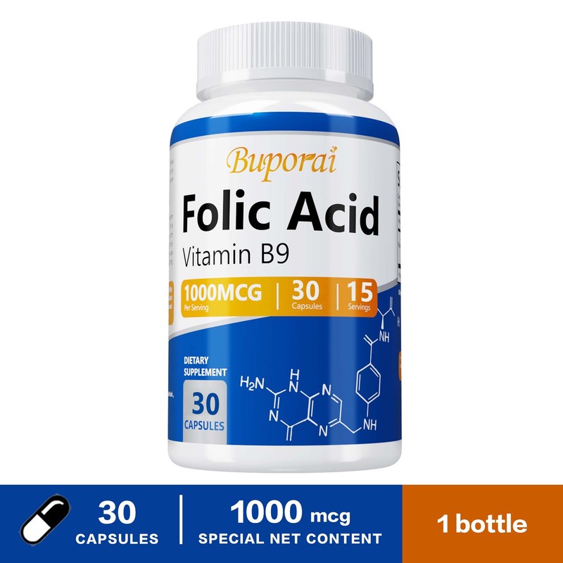 Folic Acid (Vitamin B9) 1000mcg – Heart Health, Prenatal Support, NON-GMO